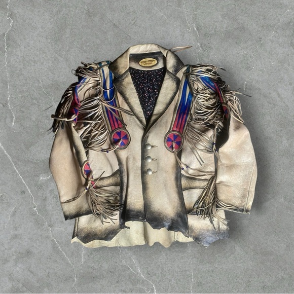 Front Street Other - Vintage Front Street Leather Jacket Mens‎ Large Tan Wilderness Wayne Fringe 70s
